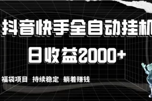 抖音快手全自动挂机，解放双手躺着赚钱，日收益2000+，福袋项目持续稳定赚钱